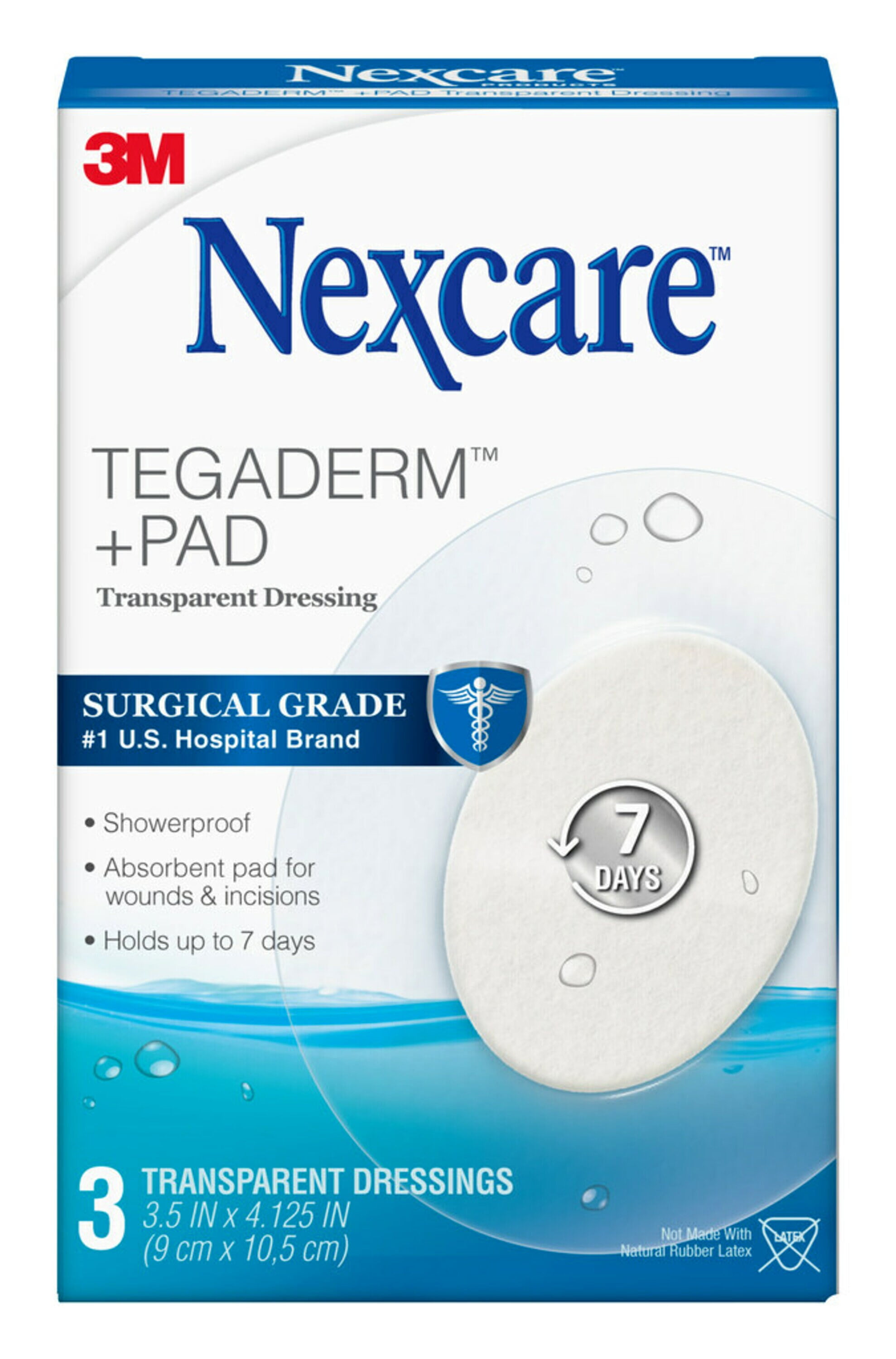 Nexcare Tegaderm + Pad Transparent Dressing, 3.5" x 4.125", 3/Pack