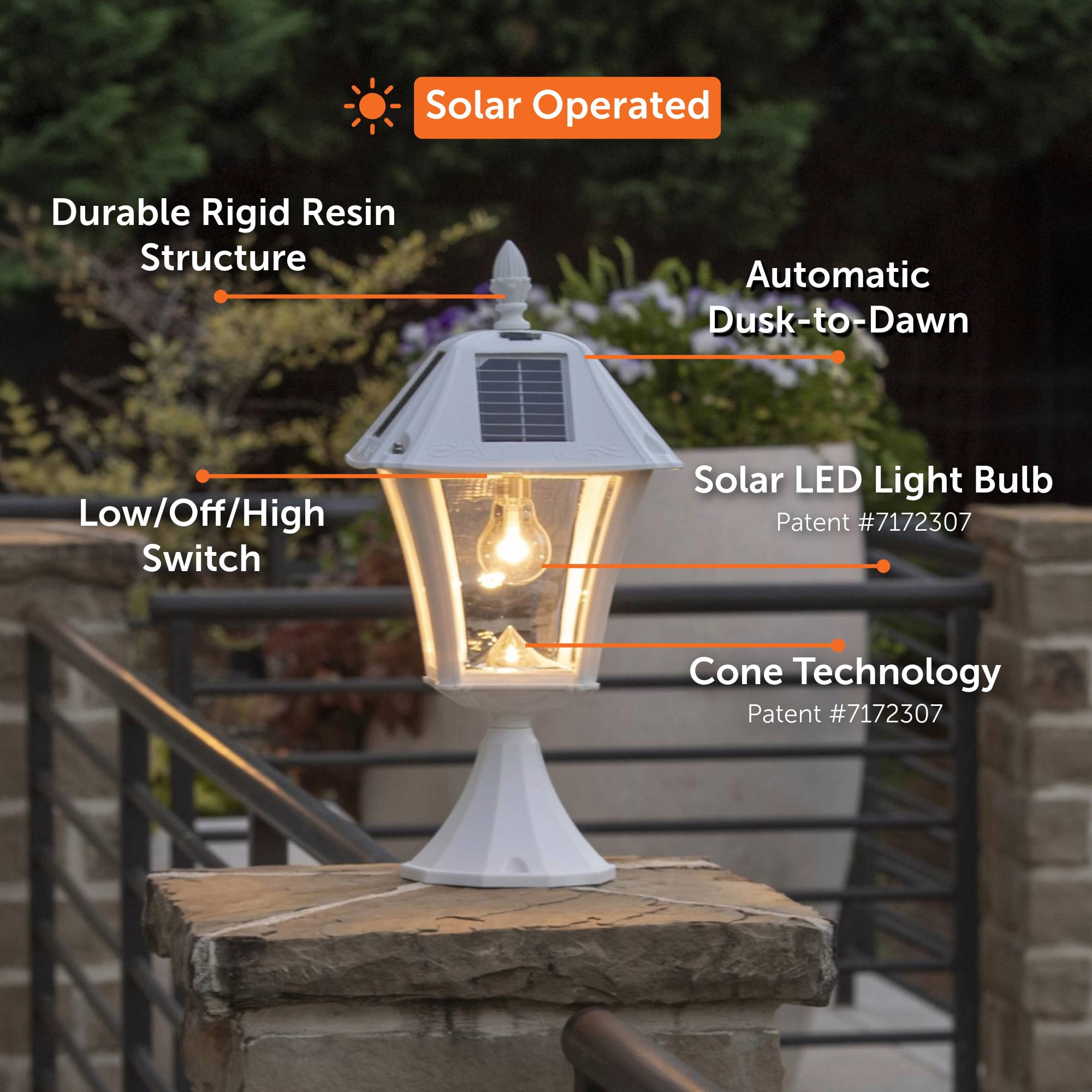 Baytown II Bulb Solar Light with GS Light Bulb- Wall/Pier/3" Fitter Mounts -White