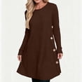 thumbnail image 6 of Women's Knit Dress Long Sleeve Casual Crew Neck Tunic Dresses with Pockets Button Side Fall Winter Trendy Outfits Brown L(L), 6 of 9