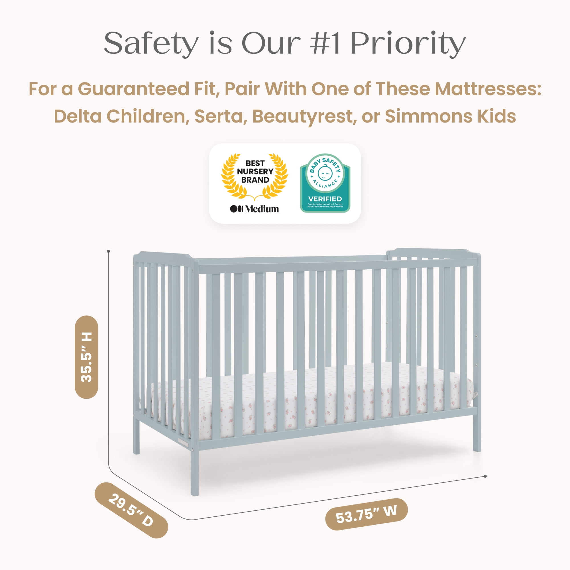Delta Children Emmie 4-in-1 Convertible Crib - Converts from Baby Crib to Toddler Bed, Daybed and Sofa Bed, Fits Standard Full-Size Crib Mattress, Porcelain Blue