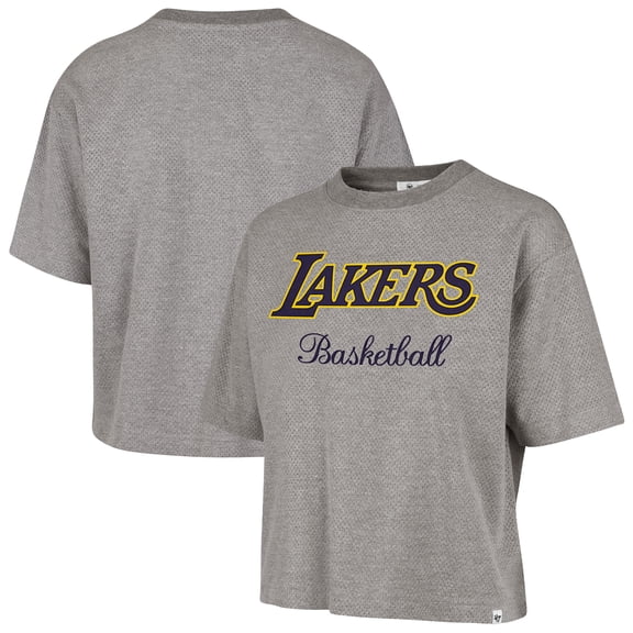 Women's '47  Gray Los Angeles Lakers Pivot Drop Needle Cropped T-Shirt