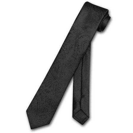 Check Skinny Tie - Vesuvio Napoli Narrow NeckTie Solid BLACK Paisley 2.5