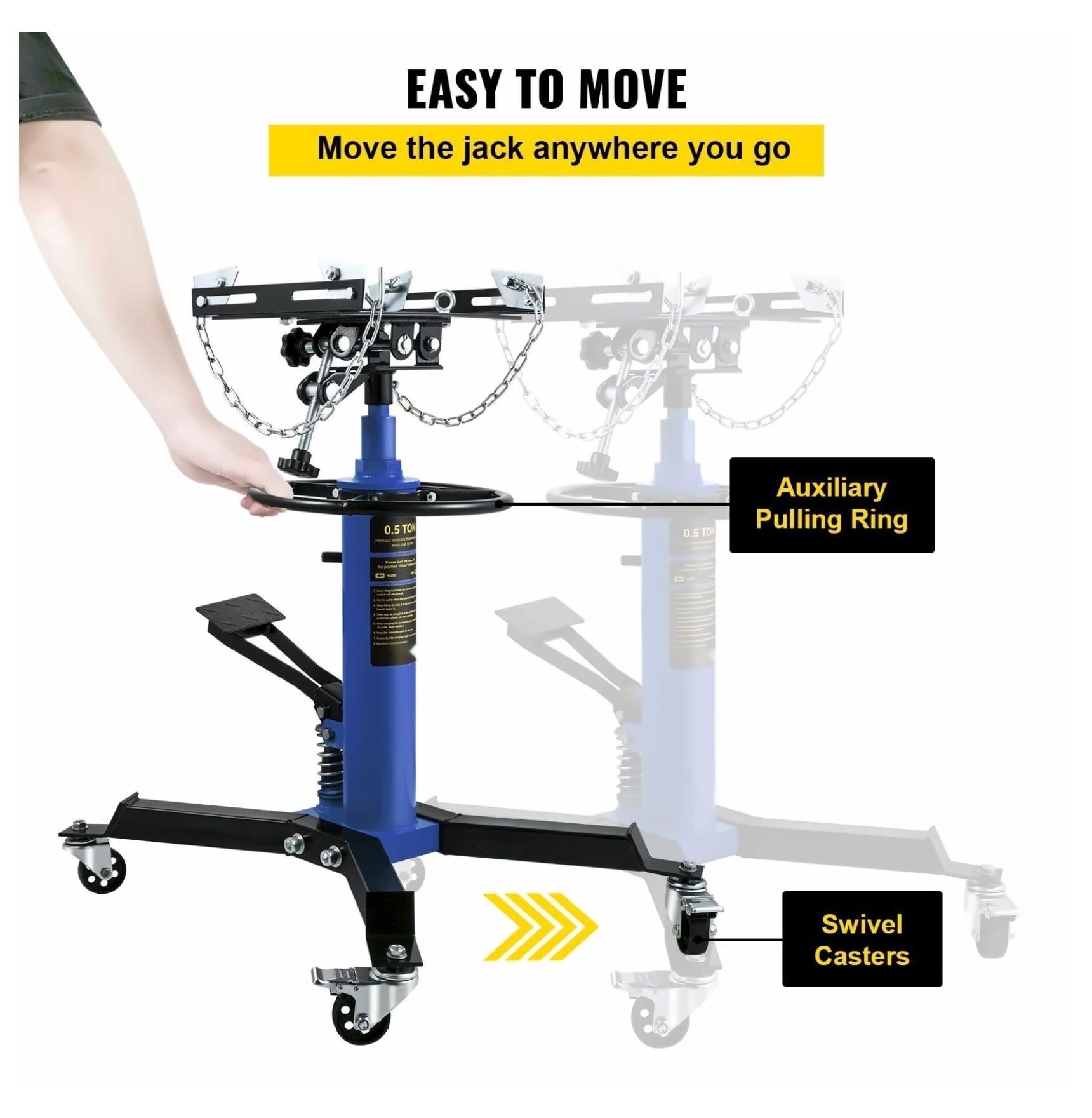 Transmission Jack 1100 Lbs, 33-67" High Lift Telescoping Hydraulic Jack, 1/2 Ton Shop Floor Jack with Pedal & Swivel Wheels for Garage Automotive