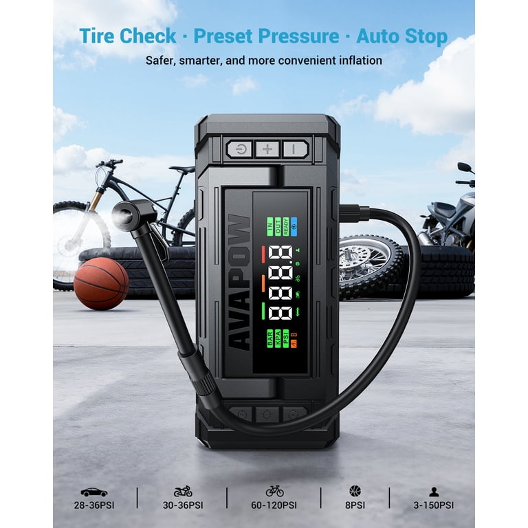 AVAPOW 8-in-1 Jump Starter with Air Compressor, 5000A Car Battery