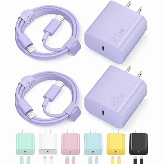 Quyaojz for iPhone 17 16 15 Charegr Fast Charging Type C Chargers USB C Charger Block iPhone Air Chargers with 2 Pack 6FT Cable Compatible With iPhone 17/16/15/iPad Pro(Purple)