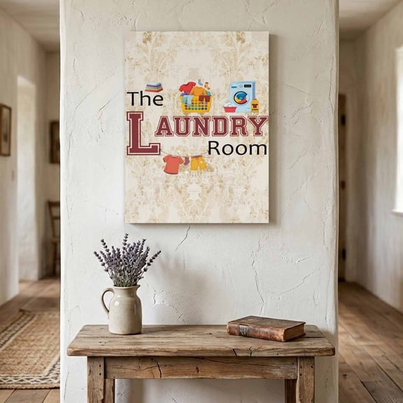 Ships Next Day Canvas Wall Art 16"x20", Laundry Room Wood Framed Canvas Print Painting, Rustic Farmhouse Washing Machine Clothes Ready to Hang Picture Wall Decor for Home Bedroom Living Room Dining