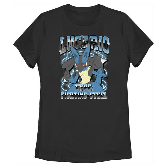 Women's Pokemon Lucario Type: Fighting-Steel Graphic Tee Black Large