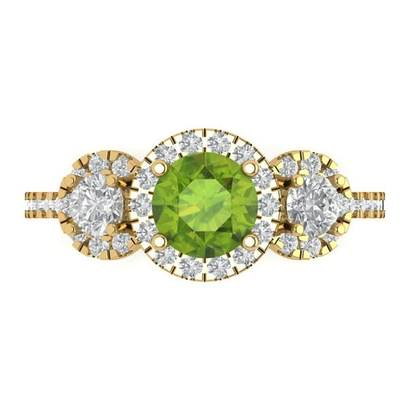 Clara Pucci 14K Yellow Gold 1.46ct Peridot Three-Stone Ring for Women