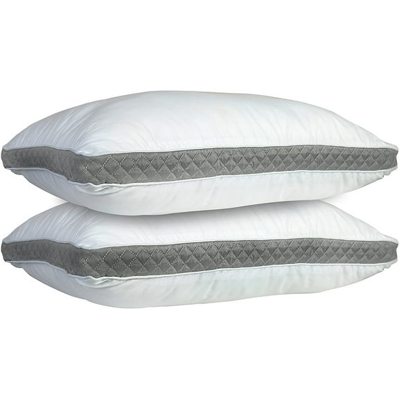 Gusseted Bed Pillows Set of 2 - Quilted Standard/Queen Grey Bedding Pillows Pack of 2