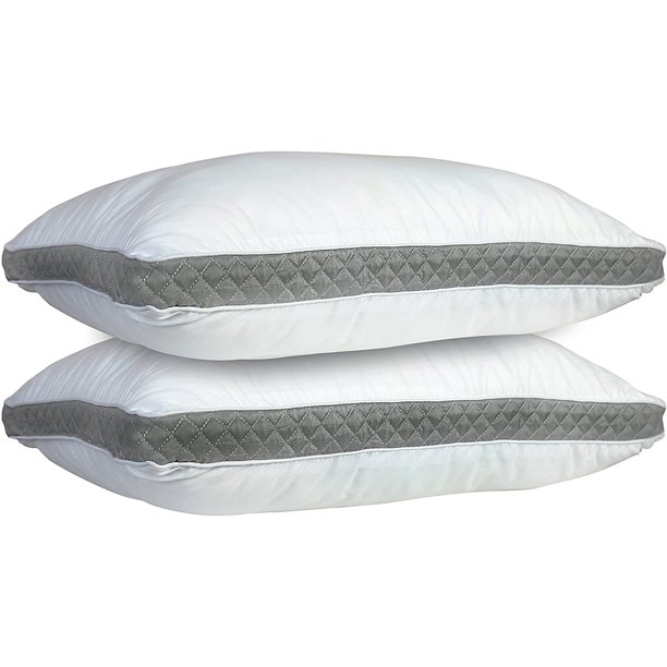 Gusseted Bed Pillows King Size Set of 2 Grey Bedding Pillows for Side Sleepers and Back