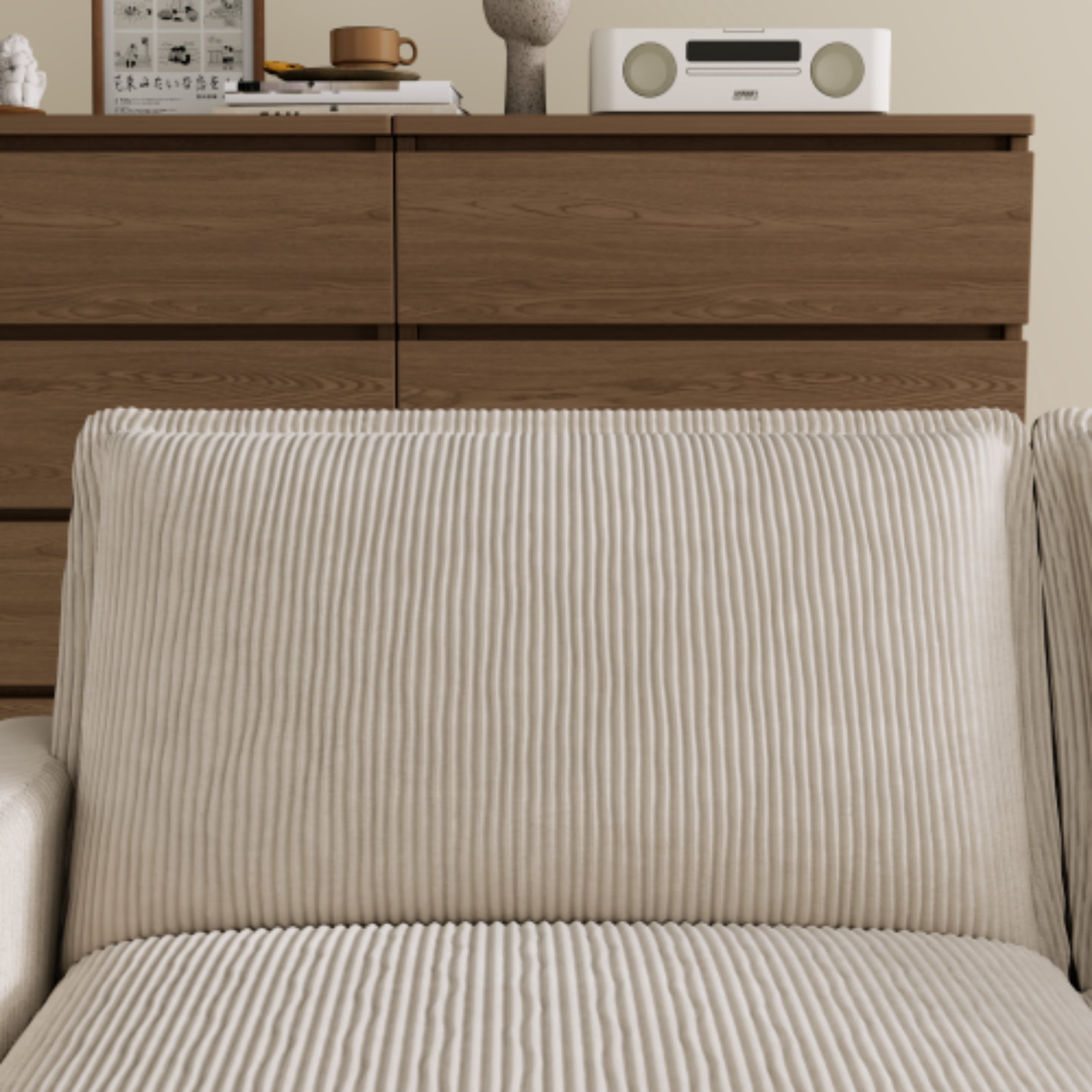 Vinform Upholstered Armless Sofa Chair, Compose 2/3/4 Seat Couch, Beige