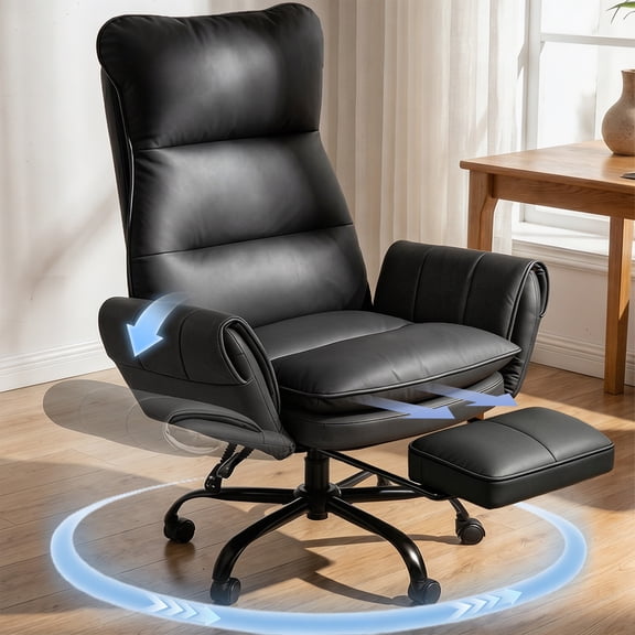 Patbrela Big and Tall Office Chair, PU Leather Swivel Desk Chair Ergonomic Computer Chairs with Adjustable Armrests, Black