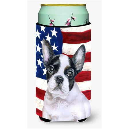 

French Bulldog Black White Patriotic Tall Boy Beverage Insulator Hugger