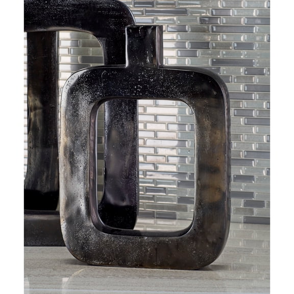 DecMode 14" Black Aluminum Vase with Cut Out Frame