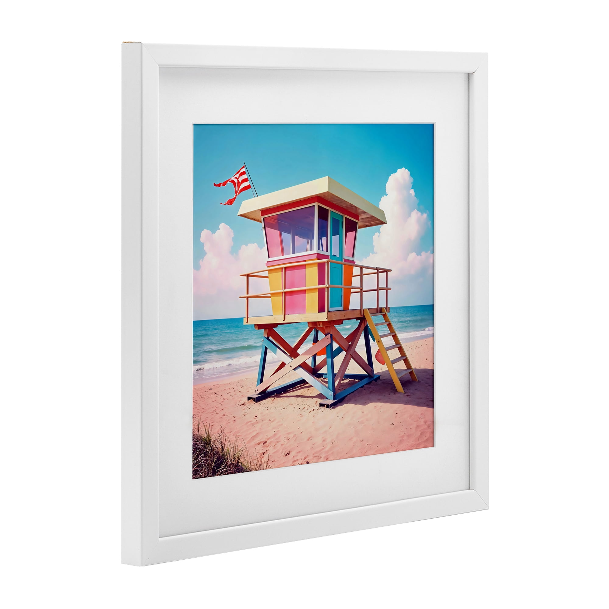 Stupell Industries Colorful Sunny Beach Tower White Framed Print Under Glass, design by Creative Studio