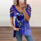 thumbnail image 2 of Top de camiseta de manga corta con estampado de manga corta y cremallera con cuello en V hueco para mujer Pompotops  hkajfhjk464043, 2 of 5