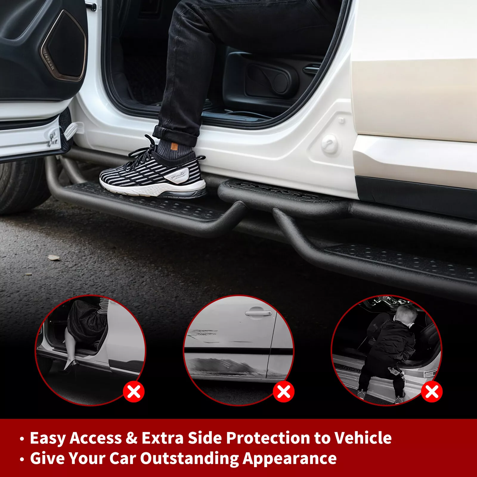 RVNI Running Boards for 2009-2018 Dodge Ram Crew Cab 1500/2010-2024 2500/3500 6in Side Step Rail Drop Nerf Bars Two-Stair