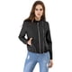 thumbnail image 2 of Chaqueta corta de motociclista Allegra K Piel sintética asimétrica con cremallera frontal Negro M, 2 of 6