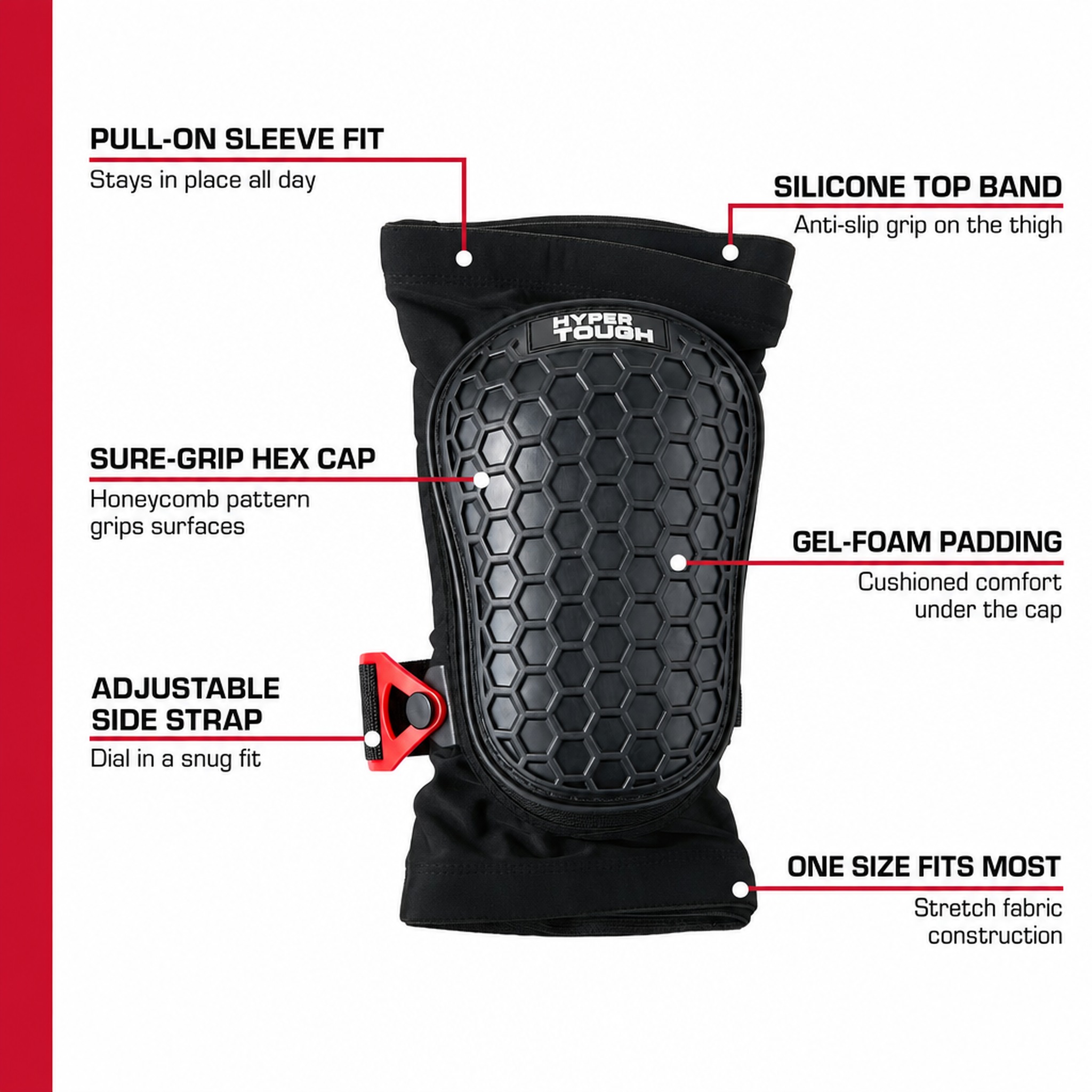 Hyper Tough Adjust-a-Sleeve Knee Pads with Sure-Grip Cap photo 5