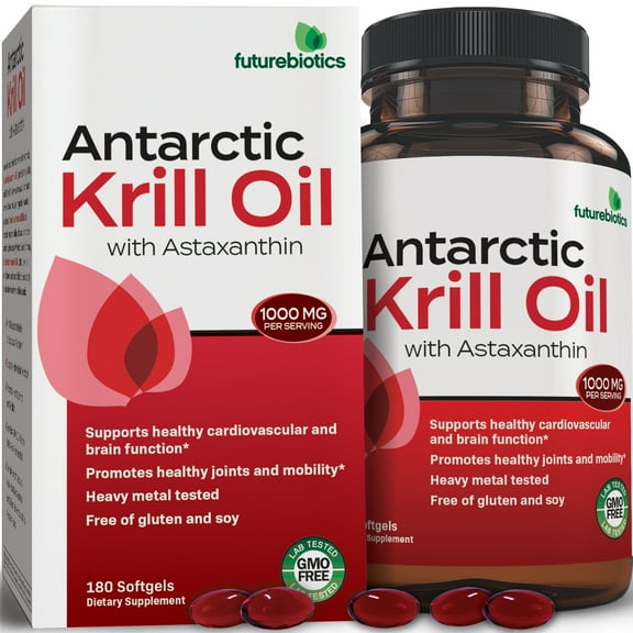 Futurebiotics Antarctic Krill Oil with Omega-3s EPA, DHA, Astaxanthin - Non-GMO, Gluten Free, 180 Softgels