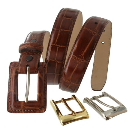 Interchangeable Buckle Belt WCM Ladies Tan Nude Italian Genuine Leather Crocodile Grain Belt Interchangeable Buckle Size Medium ()