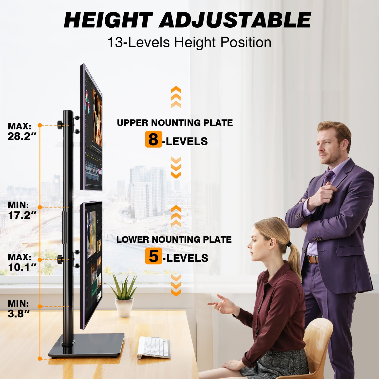 TAVR Furniture Table Top TV Stand Dual-Screen 360° Rotatable 13-38 inch for Flat/Curved Screens, 44 lbs Capacity with Cable Management