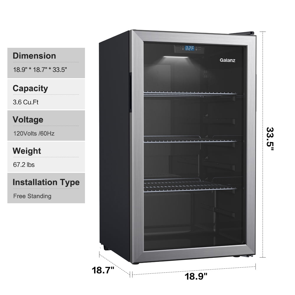 Galanz 116 Can Beverage Cooler, Glass Door Beverage Refrigerator, Drink Fridge for Soda, Beer & Wine, Freestanding for Home, Office, Bar