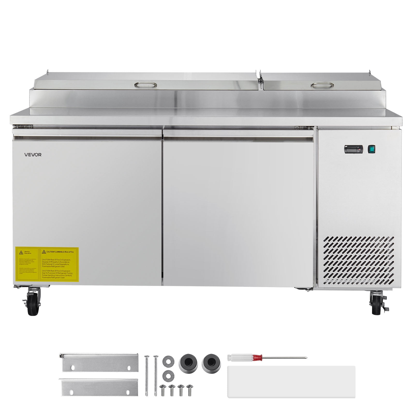 VEVOR 67"W Commercial Refrigerator, Pizza Prep Refrigerated Table,20" Ultra Wide Countertop Food Prep Worktable, 20.3 Cu.Ft Single Door Salad Prep Fridge, 9 Pans Pizza Make Worktop with Cutting Board