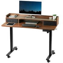 VIVO Dark Walnut / Black 2 Tier Electric 48" x 24" Mobile Sit Stand Desk