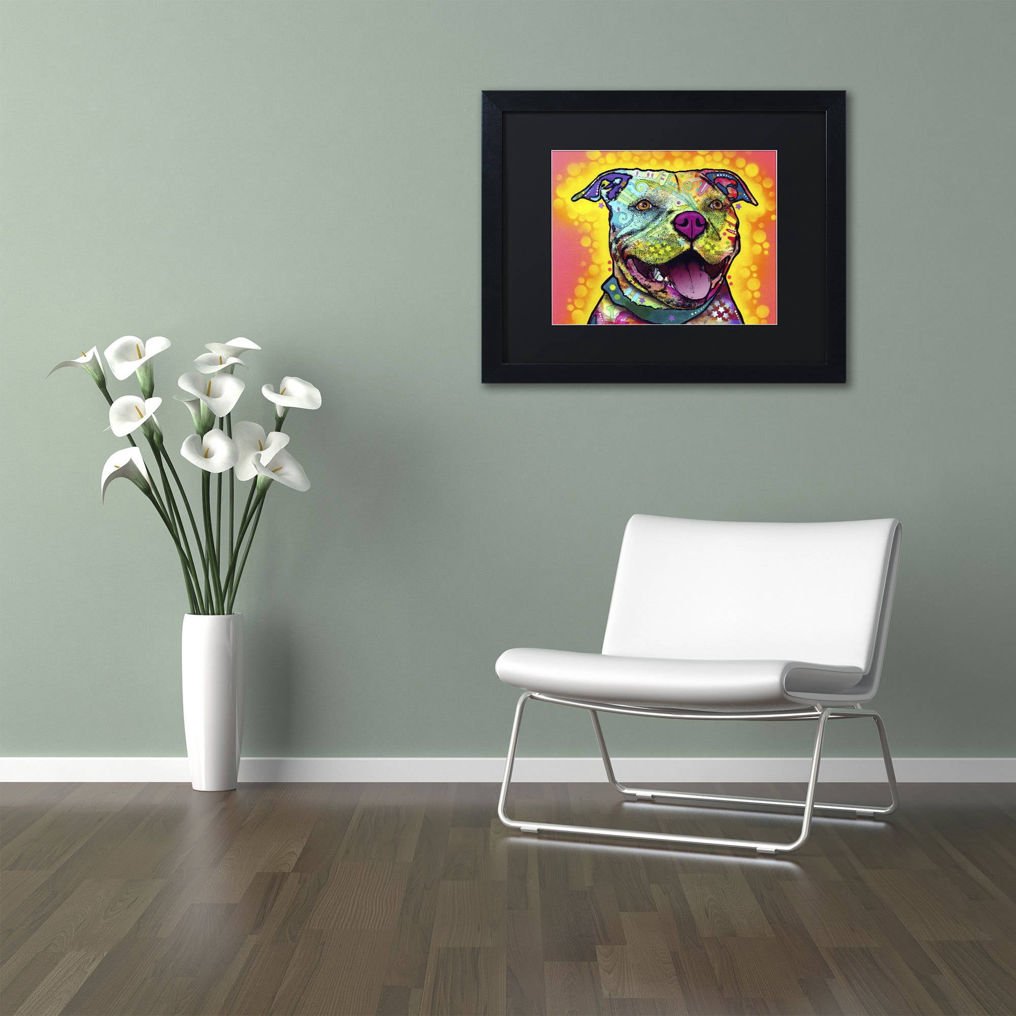 Trademark Fine Art "Dewey Pit Bull" Canvas Art by Dean Russo, Black Matte, Black Frame
