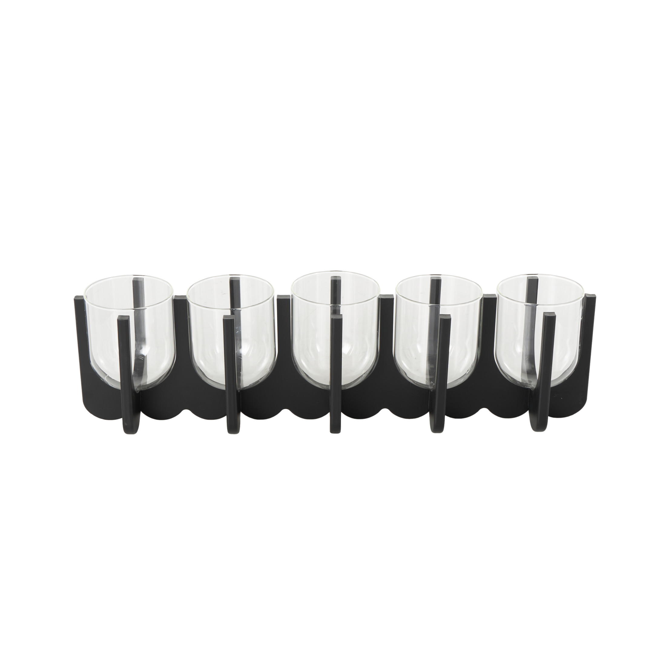 DecMode 5 Candle Black Wooden Rectangle Hurricane 5 Slot Candle Holder