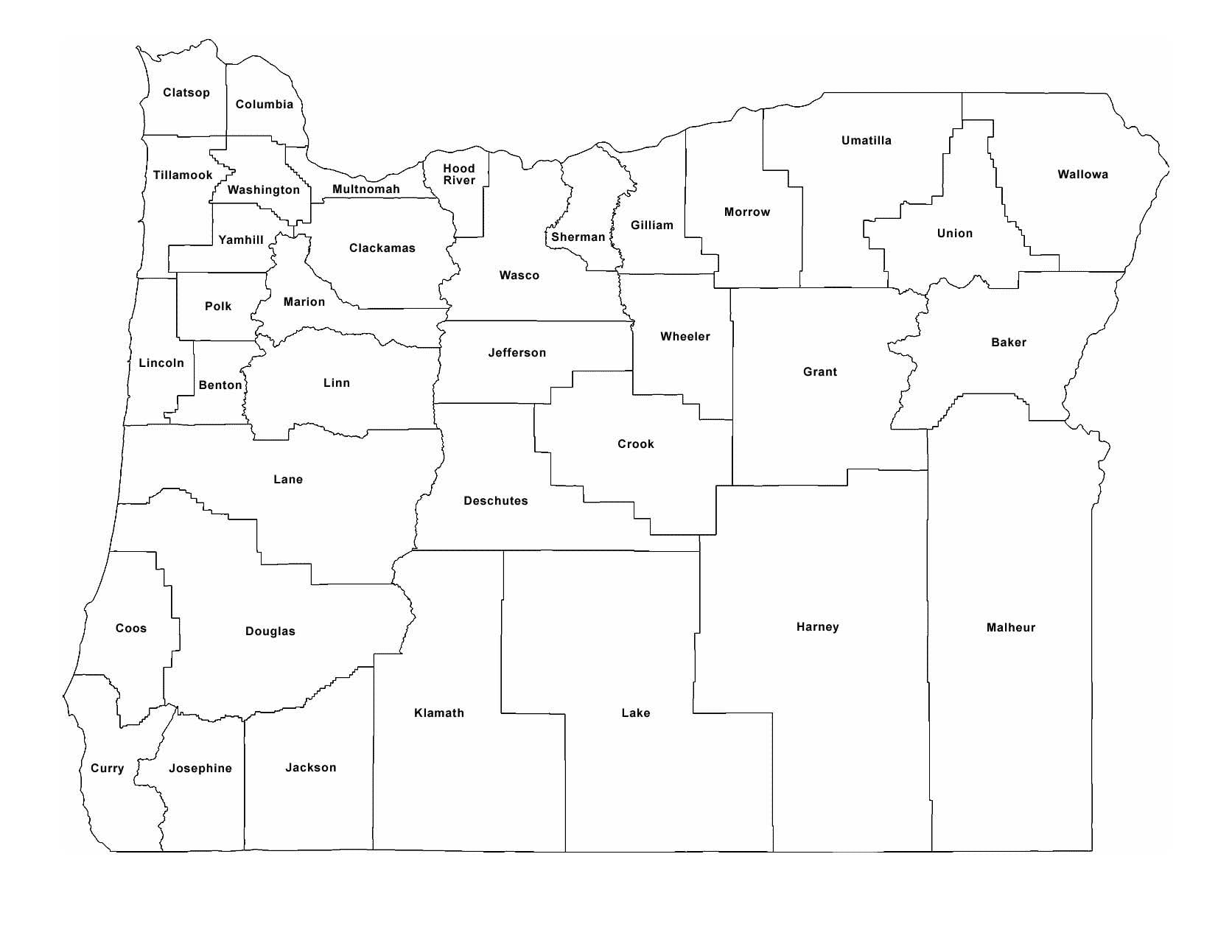 Oregon County Map with County Names 20 Inch By 30 Inch Laminated