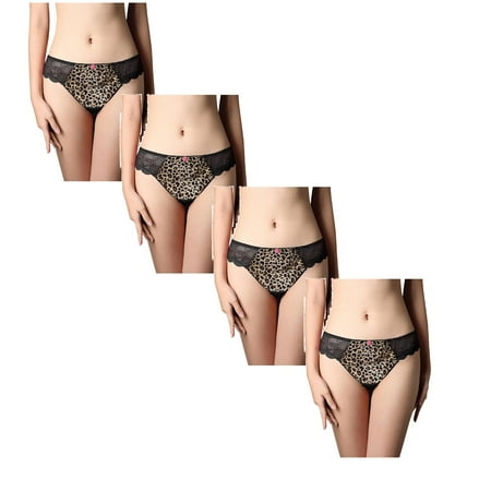 

Womens Underwear Brief Large Size Lace Thong Low Waist Cotton Crotch Panties4PC