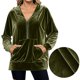 thumbnail image 2 of Sudadera con Capucha y Media Cremallera de Terciopelo para Mujer, Estilo Informal, Larga, con Bolsillos Verde L, 2 of 7