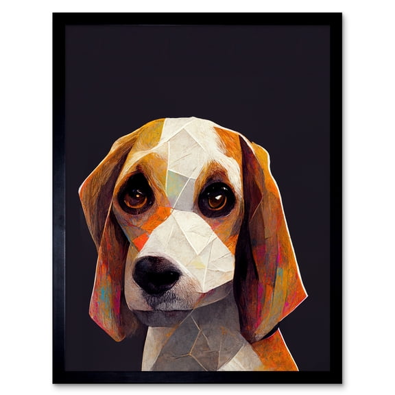 Geometric Beagle Dog On Black Art Print Framed Poster Wall Decor 12x16 inch