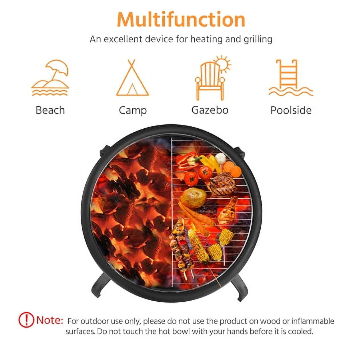 Renwick Round Iron Fire Pit for Bonfire Camping BBQ, Black