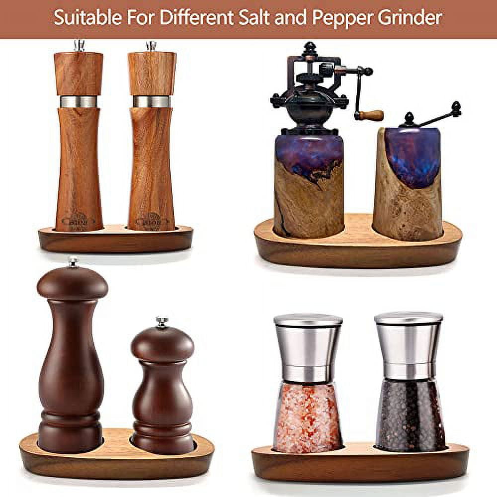 Salt and Pepper Grinder Set with Wood Tray - 2 Pack Wooden 8 inch