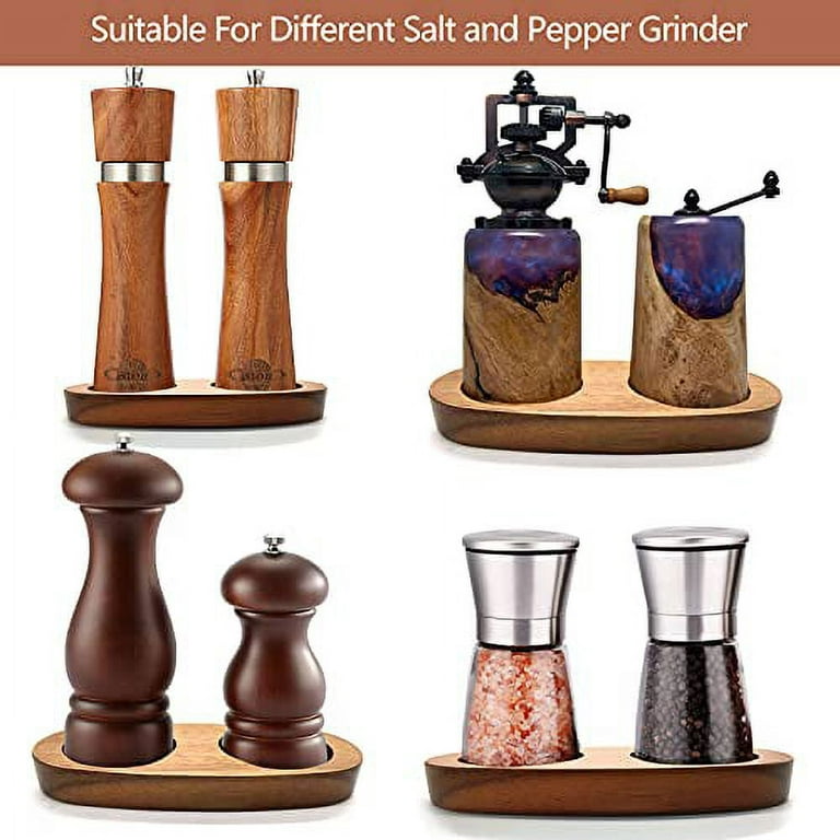 Navaris Salt and Pepper Grinder Set - Wooden Grinders with Tray Holder -  Acacia Wood Mills for Table - 21.3 cm (8.4) Mill Set with Adjustable  Ceramic