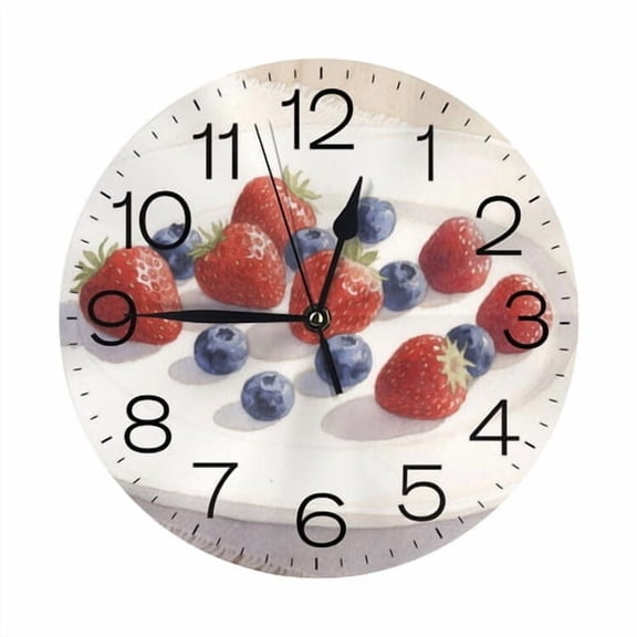Zhmjortal Fruit Wall Clocks, Battery Operated 10 inch - Quiet Silent Round Clock Non-Ticking Desk Clock Decor for Kitchen Bathroom Living Room Office School Home Decorations