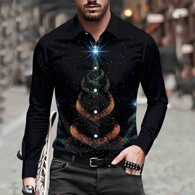 xmas dress shirts Christmas Santa Claus Printed White Printed casual Shirt best christmas gifts for men christmas shirts men xmas dress