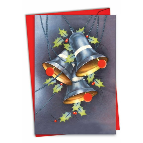 The Best Card Company Christmas Greeting Card with 5 x 7 Inch Envelope (1 Card) Merry Christmas Holiday Vintage Bells Holly C9560AXSG