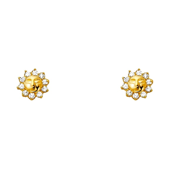 14k Yellow Gold Smiling Sun Cubic Zirconia Screw Stud Ear Earrings Stud Earring for Women