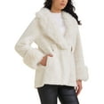 thumbnail image 4 of Women's Faux Fur Coat Winter Lapel Shaggy Warm Fluffy Jacket with Pockets M White, 4 of 6