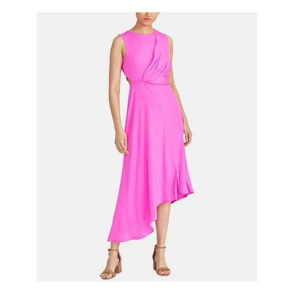 RACHEL ROY Womens Pink Asymmetrical Jewel Neck Maxi Sheath Dress Size: 12