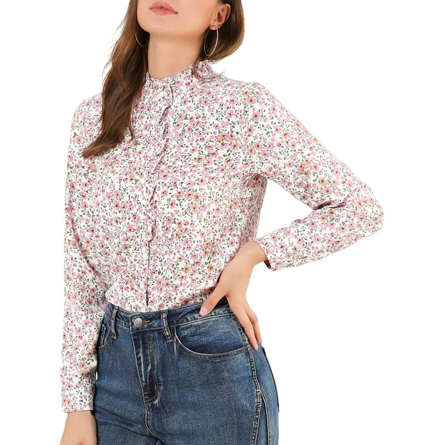 INSPIRE CHIC Chemise Décontractée à Manches Longues Imprimé Floral Col Montant pour Femmes