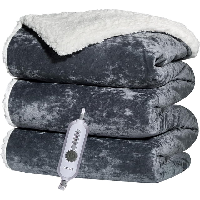 GARVEE Electric Heated Throw Blanket,50"x60" Velvet Soft Fast Heating Blankets,Over-Heat Protection,Grey