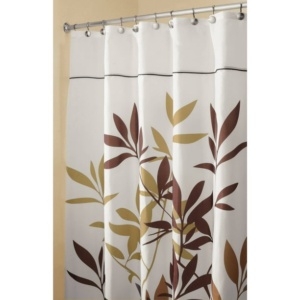 InterDesign Leaves Fabric Shower Curtain, Long 72" x 84", Brown