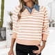 thumbnail image 1 of HongQid Womens Striped Sweater Shirts Lapel V Neck Long Sleeve Strip Knit Pullover Casual Layer Top Jumper Y2K Shirt, 1 of 8