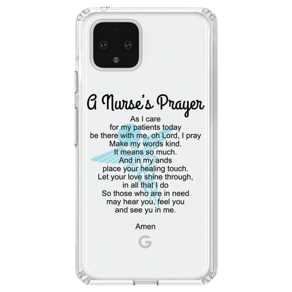 DistinctInk Clear Shockproof Hybrid Case for Google Pixel 4 (6.1" Screen) - TPU Bumper Acrylic Back Tempered Glass Screen Protector - A Nurse's Prayer
