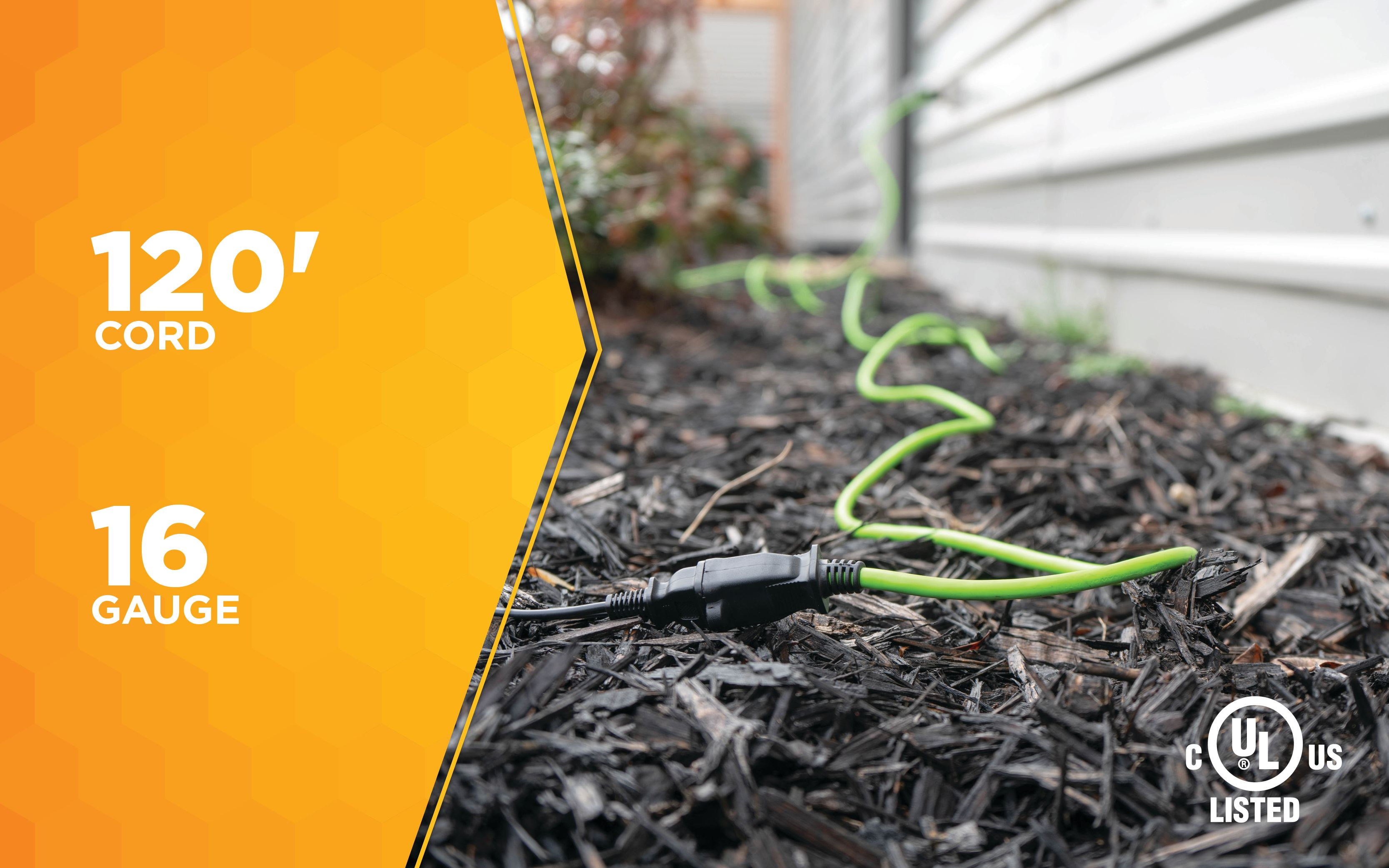 Yard Master Outdoor Garden Extension Cord, Lime Green, 120-Foot